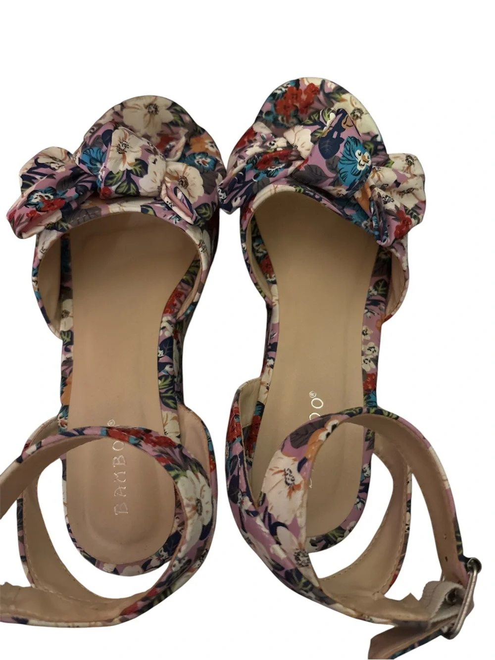 BAMBOO Floral Platform Ankle-Strap Heels 7